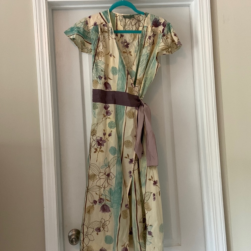 Zedzz Gorgeous Floral Wrap Dress with Silk Waist Tie